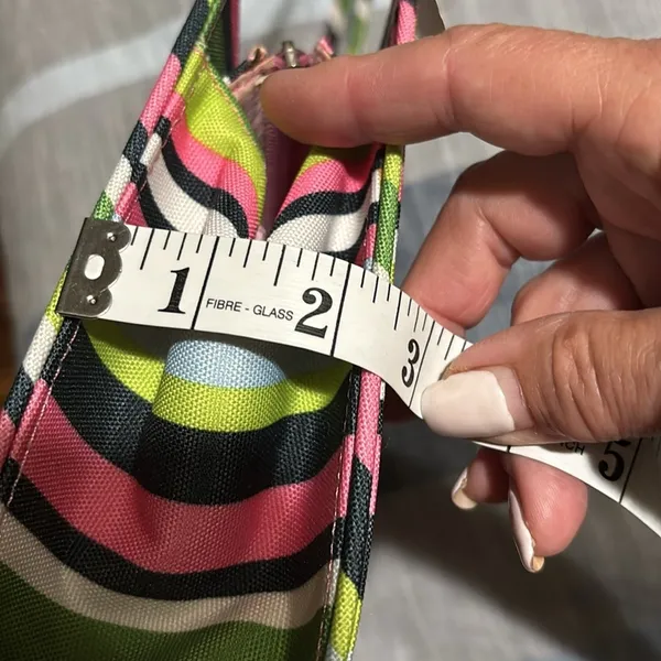 Source Unknown STRIPED MULTICOLORED SHOULDER BAG PINK GREEN BLUE CANVAS LIKE BAG THIN HANDLES - Image 15