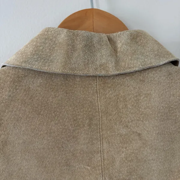 Vintage Y2K Blue Asphalt 100% leather suede jacket tan button front women size L - Image 13