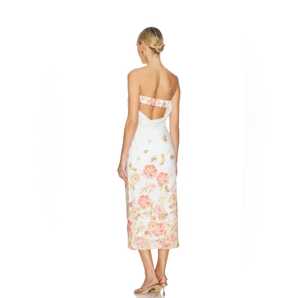 Yumi Kim White Strapless Floral Midi Dress - Image 3
