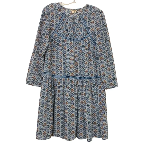 Holding Horses Anthropologie Blue Floral Babydoll‎ Mini Dress Crochet Trim - 10 - Image 5