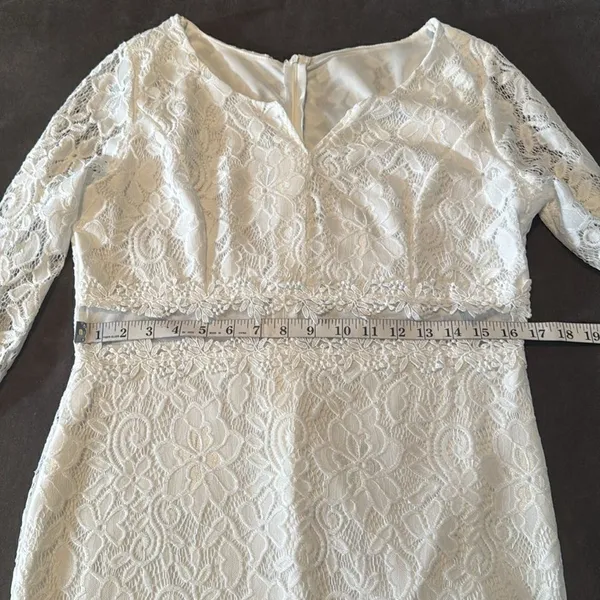 White Floral Lace Mermaid BodyCon Dress Sheer Ruffle Hem Tag XXL (U.S. L) NEW - Image 8