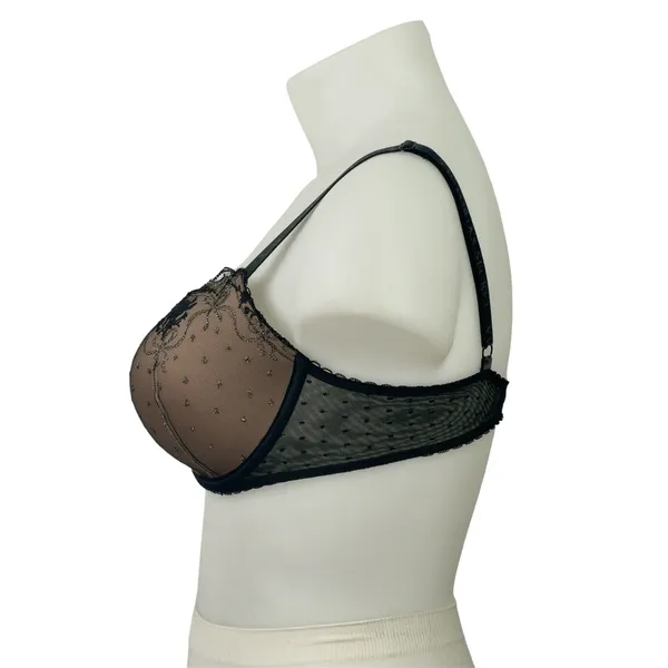 Victoria's Secret Very Sexy Black Nude Mesh Embroidered Scalloped Push-up Bra XL - Image 2