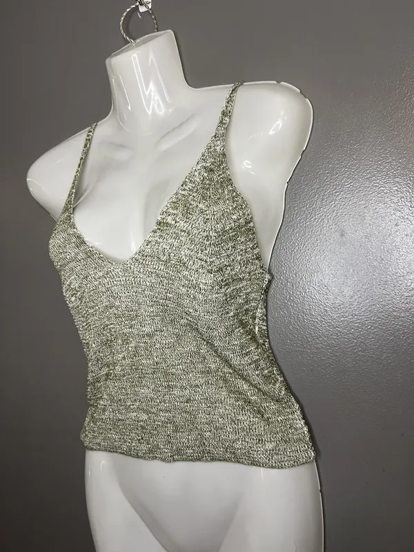 Love Republic Tank Top Womens M/L Green Knit V Neck Cami Stretch Made USA - Image 3