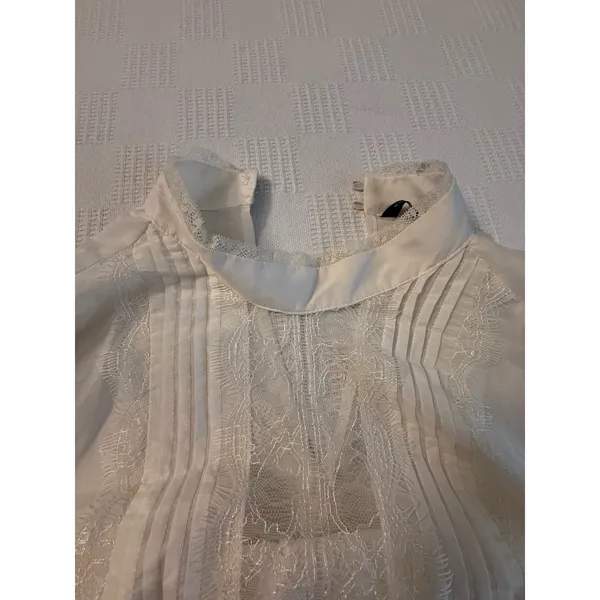 Chico's WHBM Sheer Cream Lace Pirate Blouse Boho Festival Poetic Top S Cotton‎ - Image 8