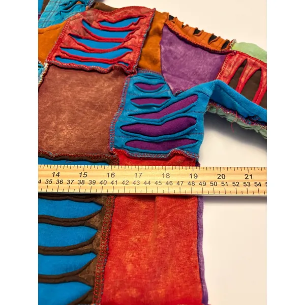 Rising International Patchwork Hoodie Women Large Multicolor Razor Cut Boho Zip - Image 13