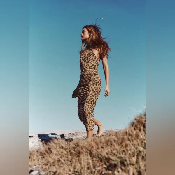 NWT Zara animal print leopard tulle ruched dress large - Image 4