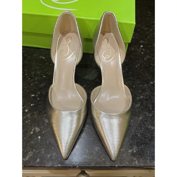 Sam Edelman Z56103 Viv Platinum Metal Leather d'Orsay Pointed Toe Pump Size 7 - Image 5