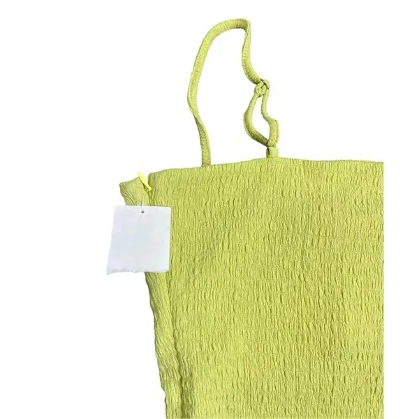 Nordstrom Y2K Slip Midi Dress Womens Small Lime Green Smocked Crinkle Summer Fairy NWT - Image 4
