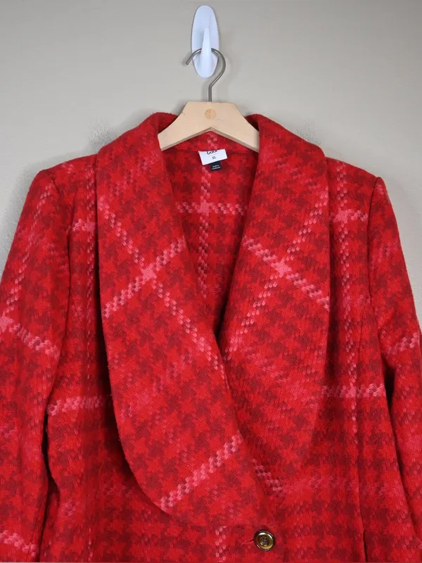 Cabi Women's XL Red Plaid Shawl Collar Evita Coat - Image 3