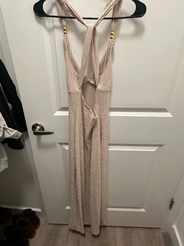 Beige Textured Beachy Dress - Image 6