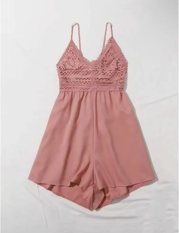 SheIn Contrast Crochet Lace Self-Tie Cami Romper - Image 4
