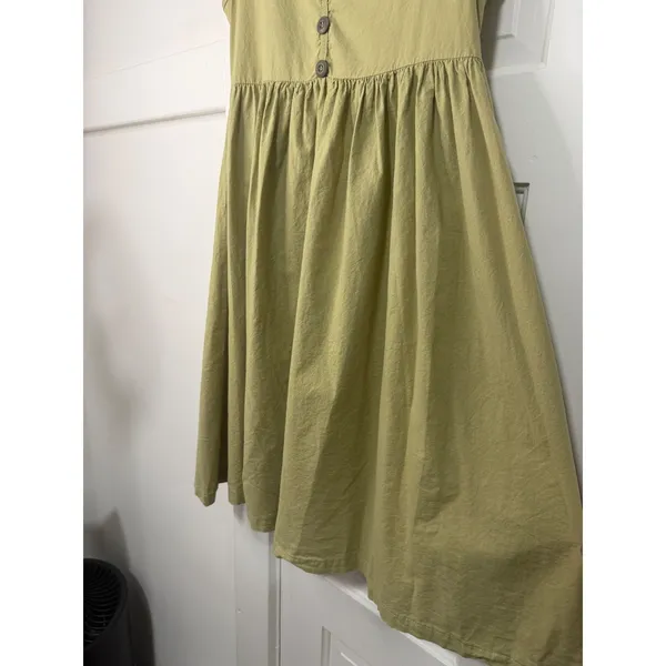 Vintage Olive Green 100% Cotton Sleeveless V-Neck Babydoll Mini Dress - Image 4
