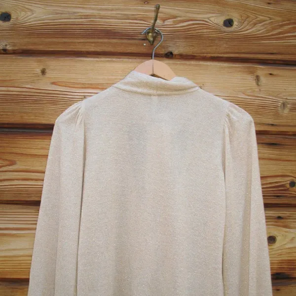 Revolve X Rachel Pally Gold Lurex Scarf Tie Neck Sweater - Image 6