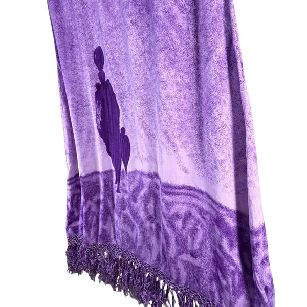 Vintage Magic Shift Dress Womens L Purple Abstract Print Fringe Hem Boho Artsy - Image 3