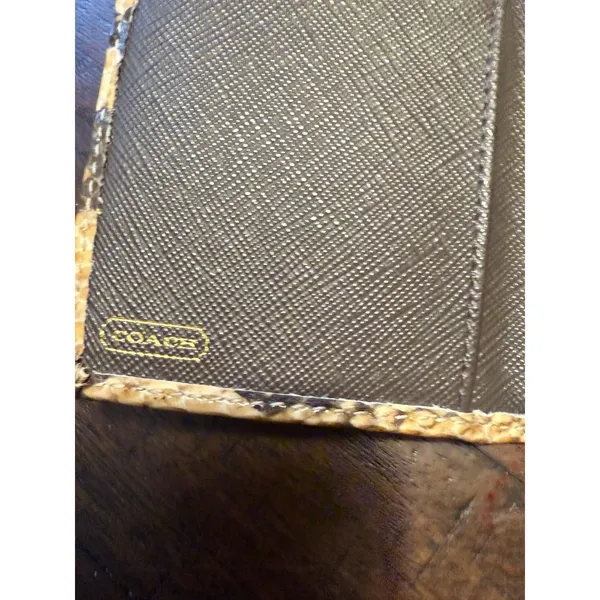 Wallet Coach Madison Op Sateen Slim Bifold Khaki Python Snake‎ Leather RARE J - Image 6