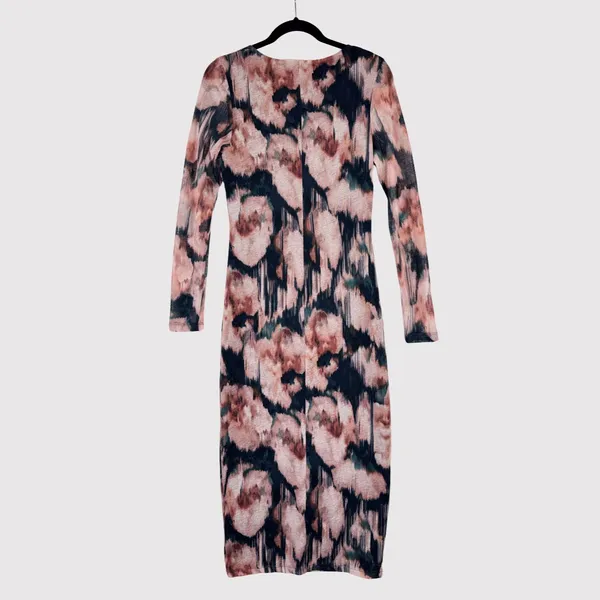 Abercrombie Fitch Dress Black Midi Bodycon Abstract Cutout Long Sleeve Medium - Image 2