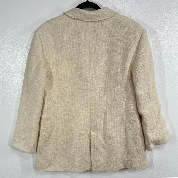 ZARA Textured‎ Cotton Tweed Blazer Jacket Ecru Cream Ivory XL Fully Lined Boho - Image 2