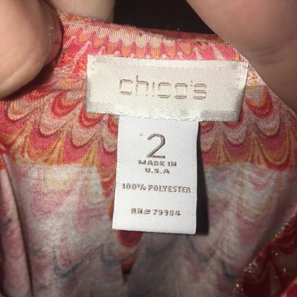 Chico’s 2 tangerine peacock raw hem, ruched blouse - Image 5