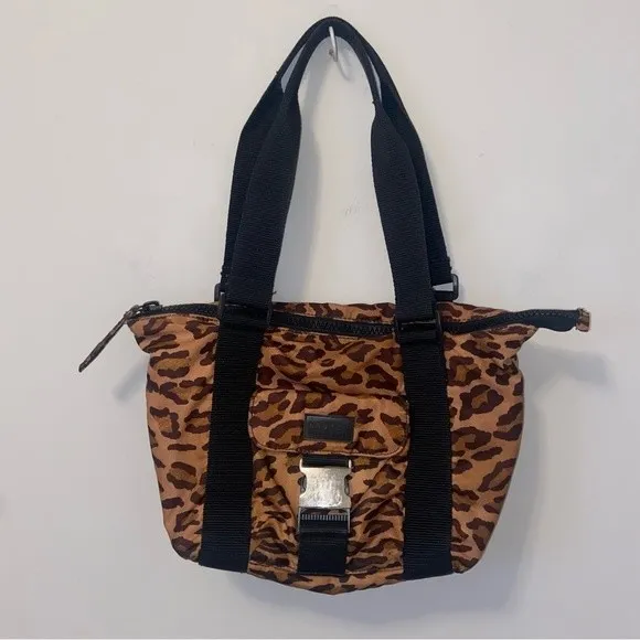 Lauren Ralph Lauren Leopard Print Shoulder Bag Black Strap Zip Closure - Image 2