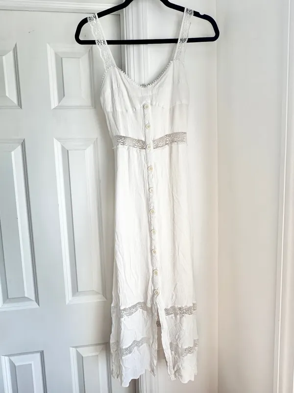Reformation Wynton White Lace-Trim Button-Front Maxi Dress - Image 4