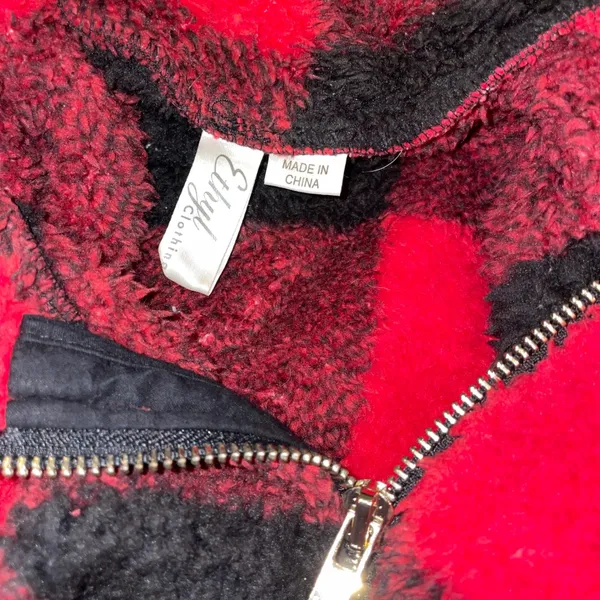 Ethyl Clothing Gorpcore Winter Pullover Women XL Red Black Buffalo Plaid Sherpa - Image 4