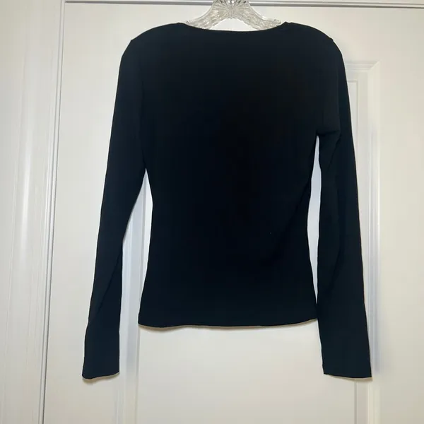 NWT Madewell Shirred V-Neck Long-Sleeve Top black women's large minimal basic - Image 6