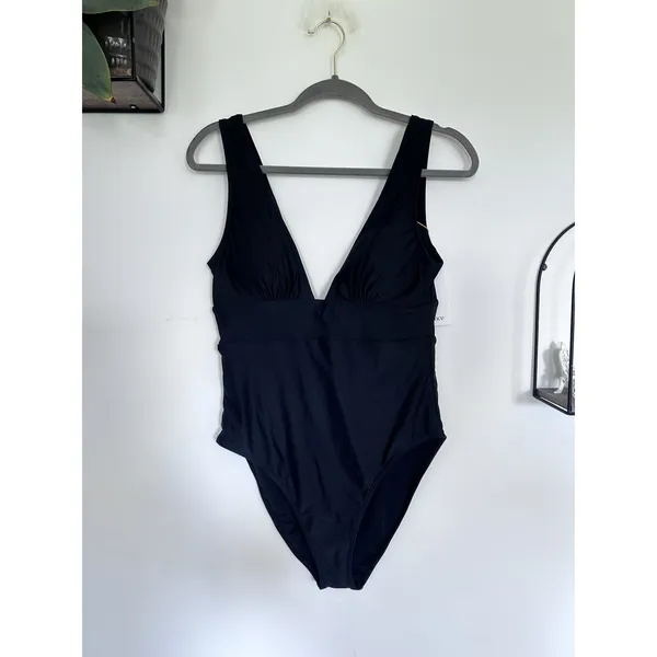 NEW Quince Black Italian Plunge One-Piece Swimsuit Size Large - Image 3