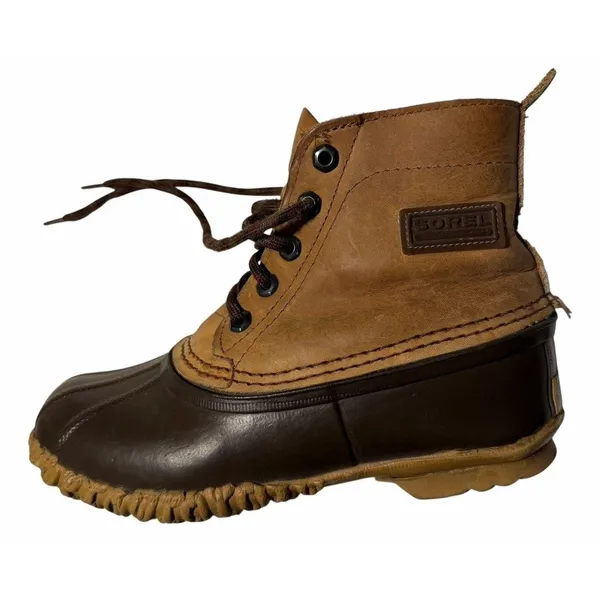 LL BEAN Women's Brown Leather Uninsulated Duck Bean Boots Sz 7 Rain Snow Winter - Image 9