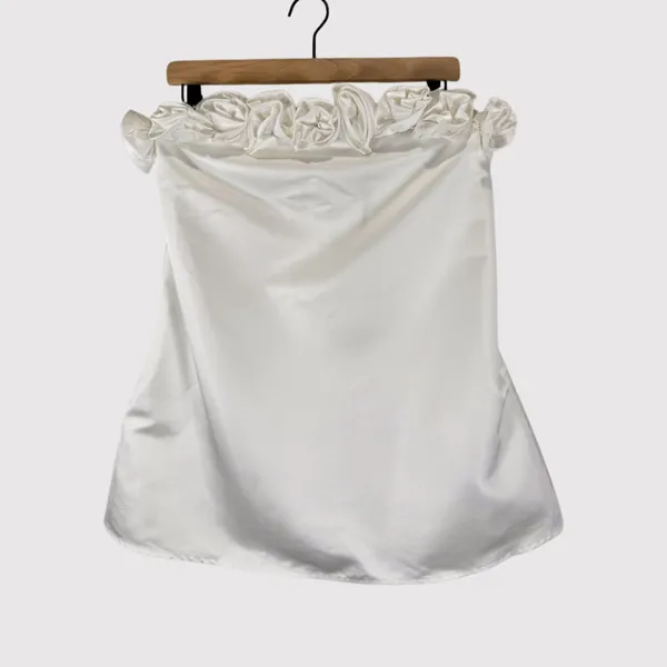 NWT WeWoreWhat Womens Dress White Rose Mini Satin Strapless A Line Party Size 6 - Image 2