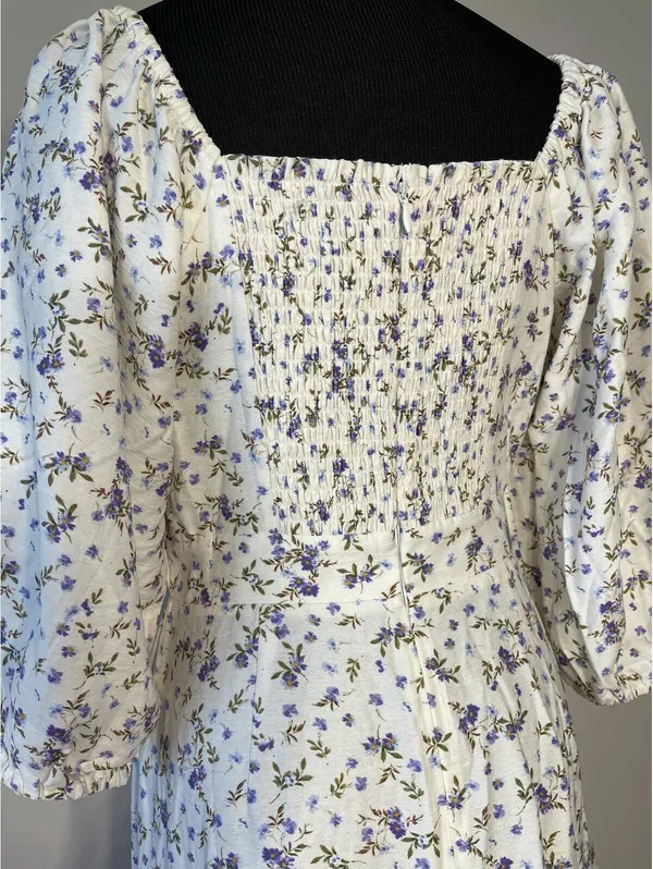 MINKPINK Hailey Floral Puff Sleeve Cutout Midi Dress Sz M - Image 6