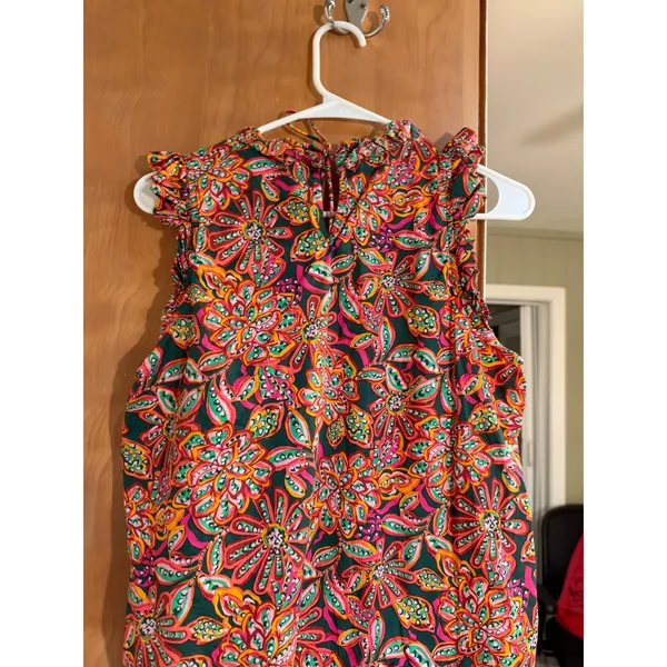 J. Crew Factory Women's Size Medium Sleeveless Ruffle Top Dark Green Pink Orange - Image 7