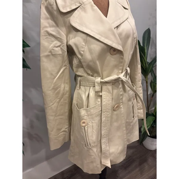Kenneth Cole New‎ York Womens Beige Trench Coat Belted Double Breasted Size S - Image 2