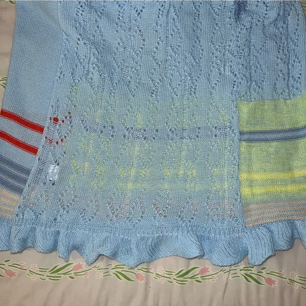 Light Blue One-Shoulder Crochet Maxi Dress - Image 5