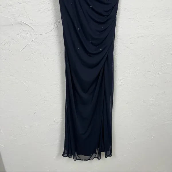Xscape Blue Beaded One Shoulder Maxi Formal Dress Womens 12 Ruched Bridesmaid - Image 4