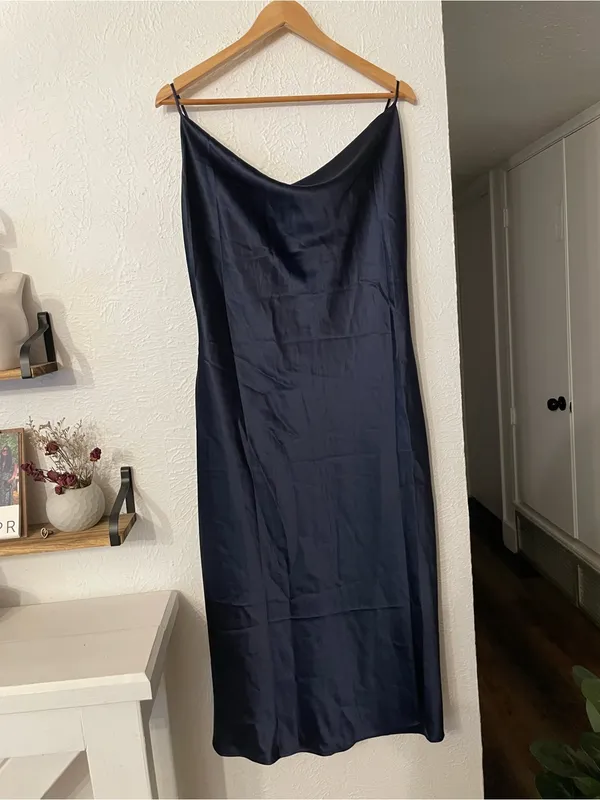 NWOT Petal & Pup Navy Satin Cowl Midi Slip Persia Dress Size 10 - Image 5