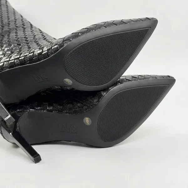INC International Concepts Size-9.5M Black Woven High Stiletto Boots Pointed Toe - Image 3