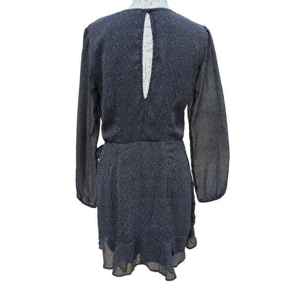 Abercrombie & Fitch Black Polka Dot Long Sleeve Ruffle Wrap Mini Dress‎ Womens M - Image 7