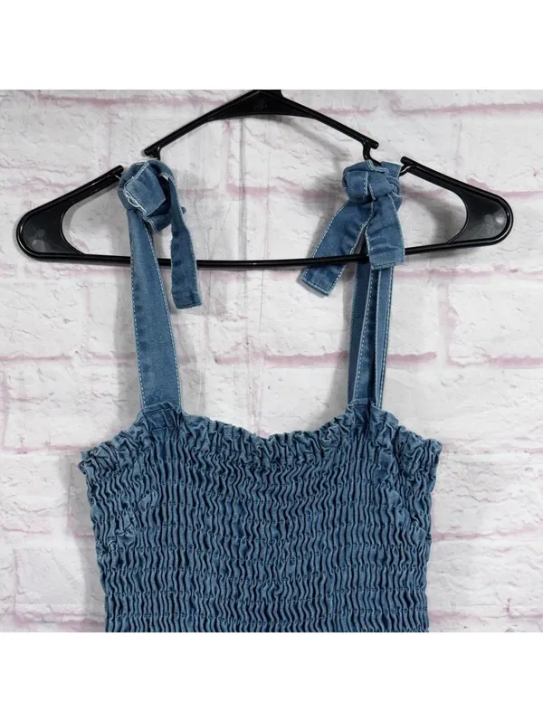 Blue Smocked Large Denim Romper - Image 3
