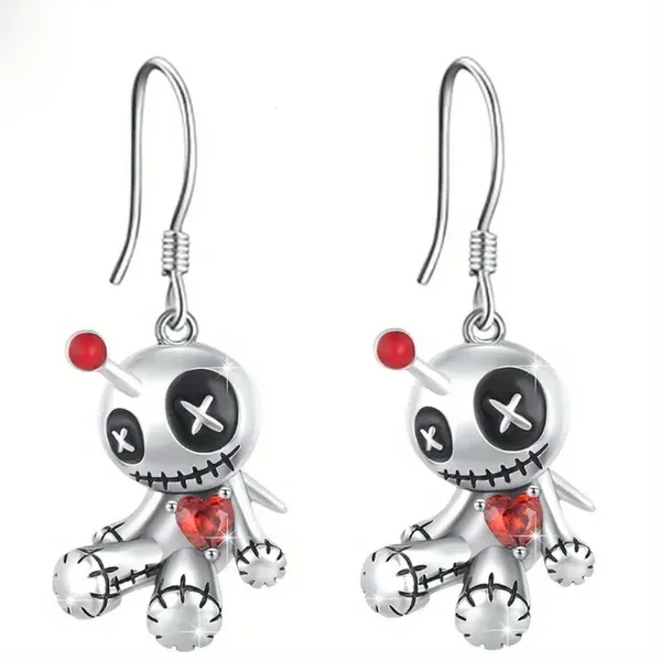 1pair Creative Funny Silver‎ Plated Voodoo Doll Pendant Earrings, Trendy Punk - Image 5