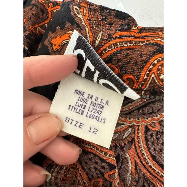 Vintage Clio Maxi Skirt 12 Black Orange Paisley Beaded Fringe Boho Y2K 90s Artsy - Image 6