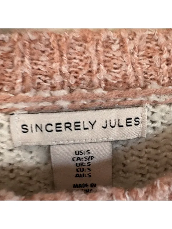 Sincerely Jules Color Block Striped Knit Sweater Pink White Brown Size S ST20411 - Image 2