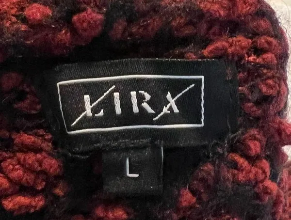 Lira Oversized Chunky Knit Hooded Sweater Women’s Size Large Boxy Fit Red Black - Image 4