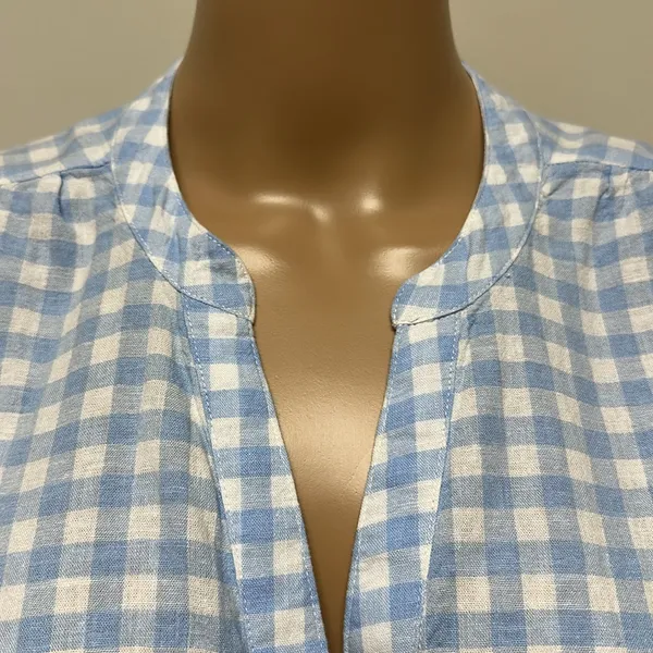 Crown & Ivy Baby Blue & White Plaid Short Flutter Sleeve Linen Blend Top size S - Image 3
