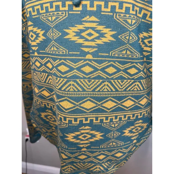 KAVU Women's Skylar semi-fitted cowl neck shirt, green and yellow aztec print XS - Image 3