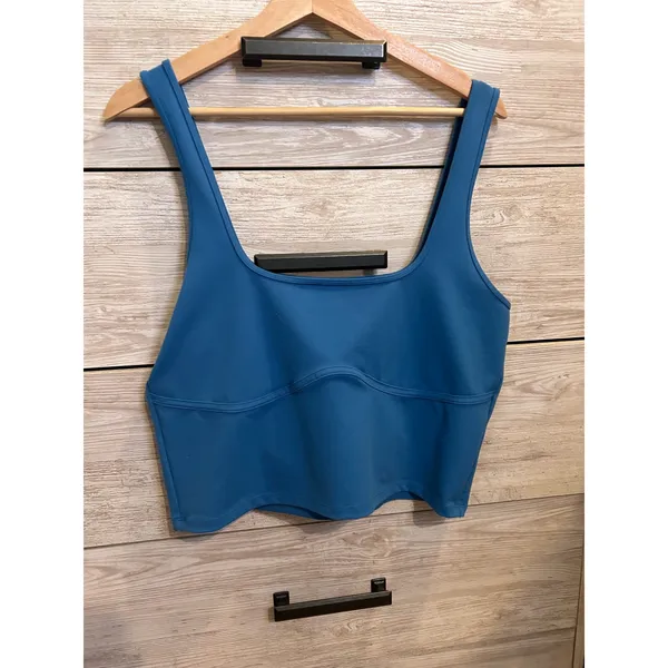 Abercrombie & Fitch Soft Collection Cropped Tank Top Teal Blue XL Seam Detail - Image 4