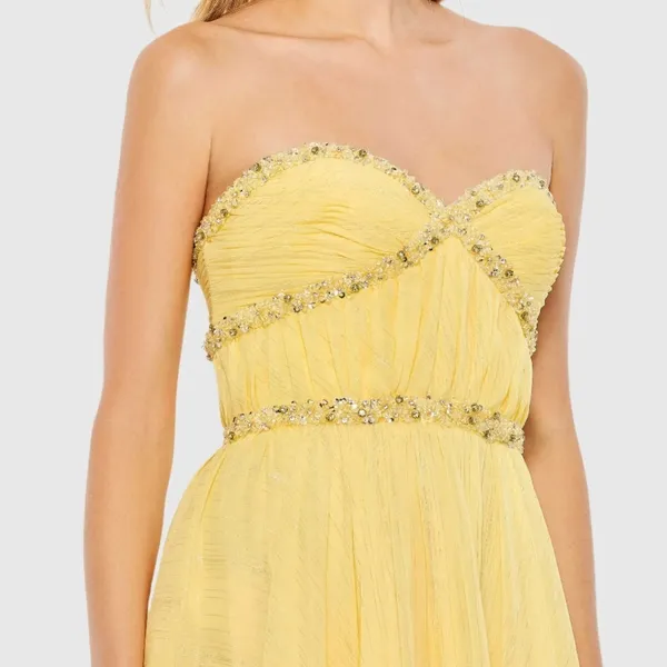 NWT Mac Duggal Yellow Beaded Ruffle High Low Gown Size 0 - Image 3