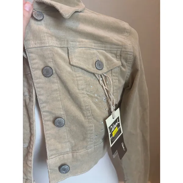Cropped Corduroy Jacket Tan Beige Rhinestone Y2K Vintage Style Trucker XS NWT - Image 3