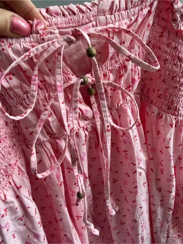 Free People Gabby Mini Dress Pink Cherry Floral Smocked Mini Sundress Medium - Image 7