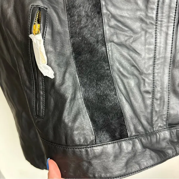 IMAN Genuine Leather Zip Jacket Sz XS Womens Fur Moto - Image 11