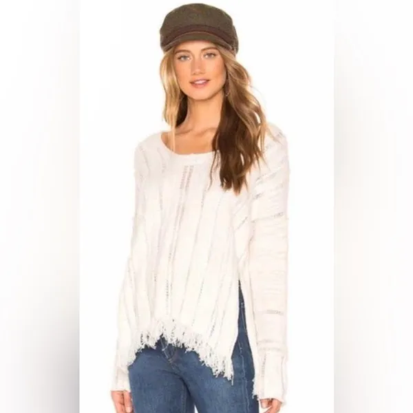 Free People Ocean Drive Ivory Distressed Pullover Sweater S - Image 8